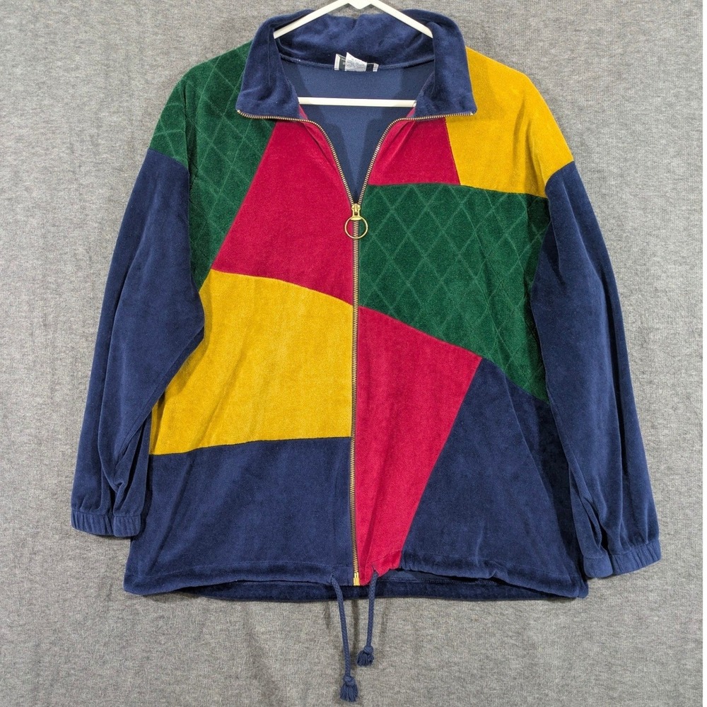 Vintage Youngstuff Blue Colorblock Quilted‎ Velour Tracksuit Zip Up Size Large